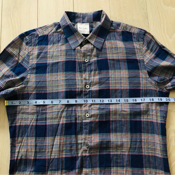 Paul Smith Checkered Cotton Shirt in Blue Made in Italy Size S - Picture 8 of 10